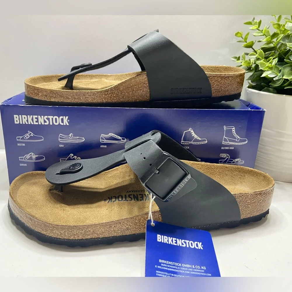NEW Birkenstock Medina Birkoflo Leather Thong Slide Sandals Regular Fit Black